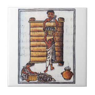 Azulejo De Cerámica Aztecas que almacenan el maíz