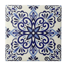 Azulejo de Cerámica - Azul/Blanco Deslucido