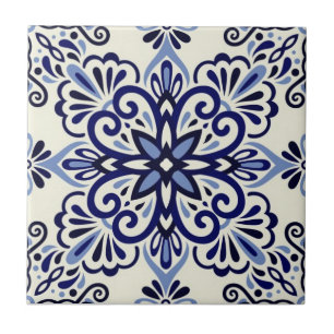 Azulejo de Cerámica - Azul/Blanco Deslucido
