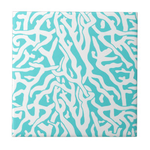 Azulejo De Cerámica Azul blanco náutico del modelo del arrecife de
