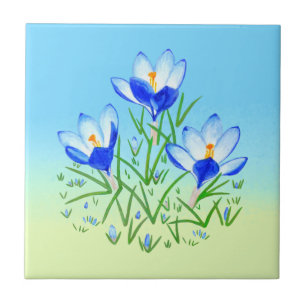 Azulejo de cerámica azul claro y amarillo de crocu