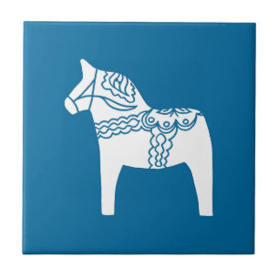 Azulejo De Cerámica Azul del caballo de Dala