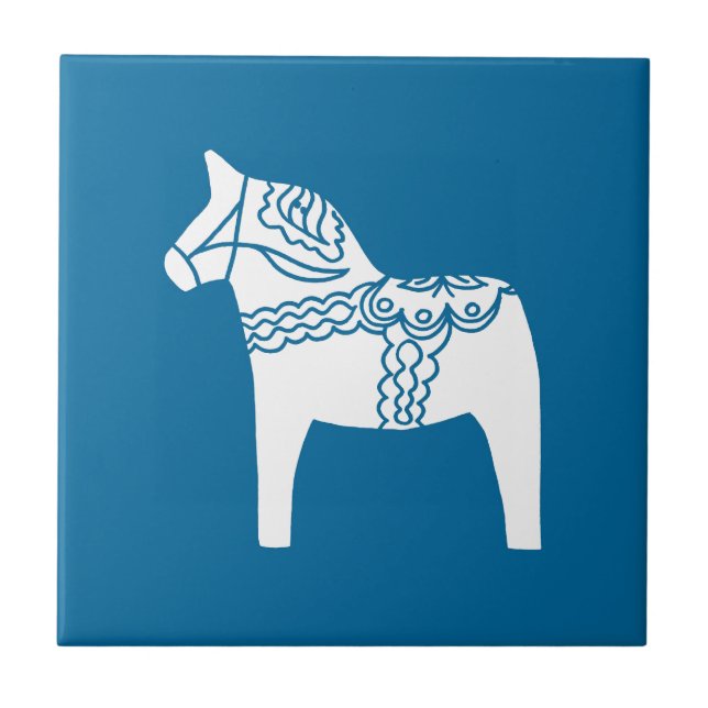 Azulejo De Cerámica Azul del caballo de Dala (Frente)