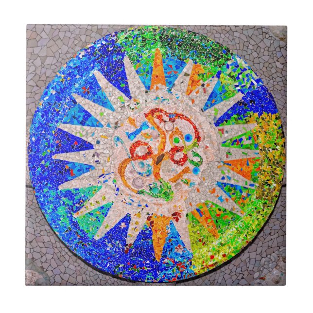 Azulejo De Cerámica Azul del detalle de Gaudi (Frente)