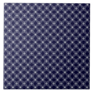 Azulejo De Cerámica azul profundo con arabesco gris