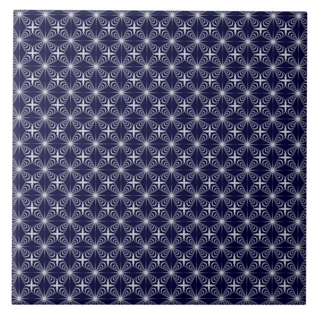 Azulejo De Cerámica azul profundo con arabesco gris (Frente)