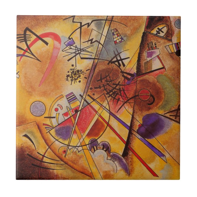 Azulejo De Cerámica Azul rojo amarillo amarillo marrón de Kandinsky (Frente)
