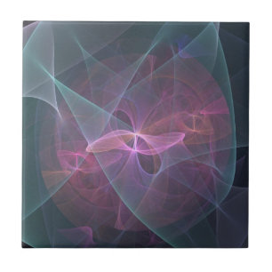 Azulejo De Cerámica Azul Rosa Y Fractal Negro