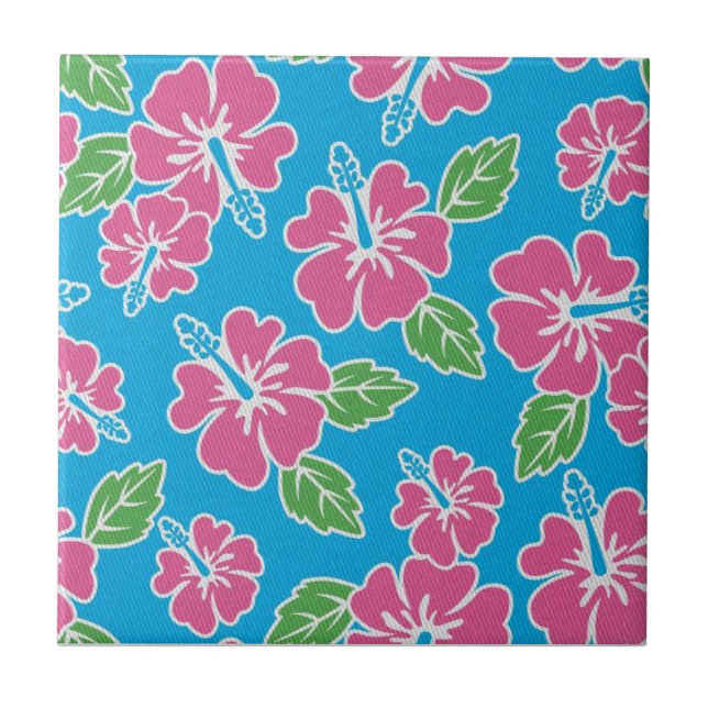 Azulejo De Cerámica Azul rosado del hibisco (Frente)