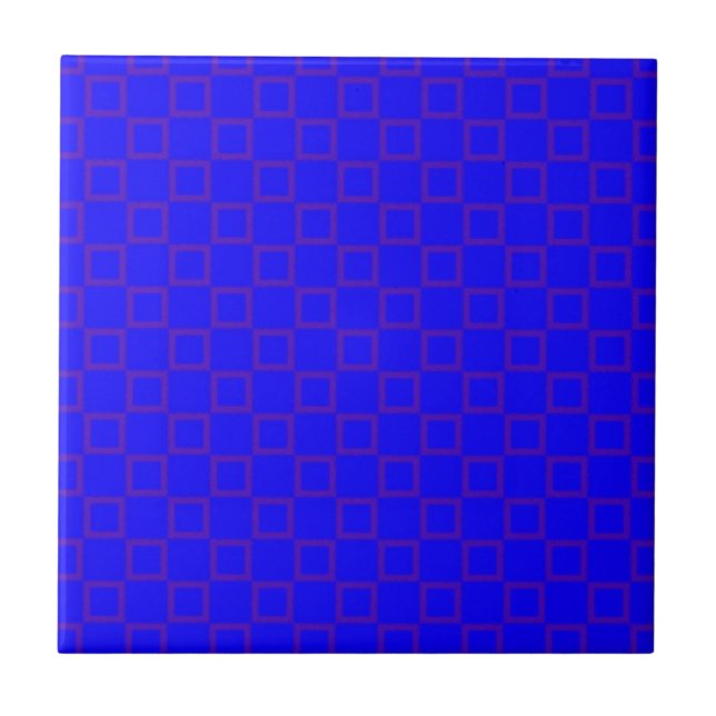 Azulejo De Cerámica Azul vibrante clásico con mosaico violeta (Frente)