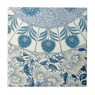 Azulejo De Cerámica Azul Vintage Floral Asiático: Chinoiserie Antiguo