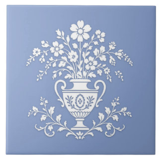 Azulejo de cerámica azul y blanco bastante ornamen