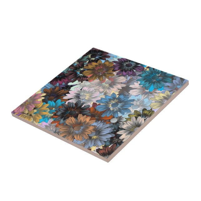 Azulejo De Cerámica Azul y marrón floral (Lado)