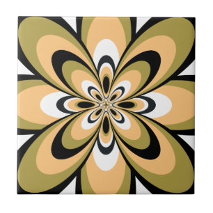 Azulejo De Cerámica Azulejo, Flor abstracta 4, Oliva, Beige, Negro