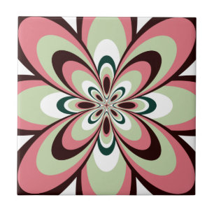 Azulejo De Cerámica Azulejo, Flor abstracta 4, Rosa, Marrón, Verde cla