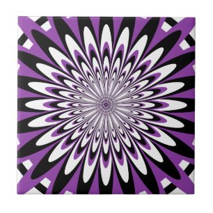 Azulejo De Cerámica Azulejo, Flor abstracta 5, Morado, Negro, Blanco