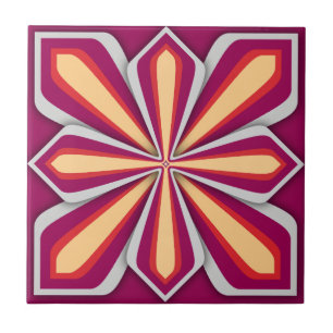 Azulejo De Cerámica Azulejo, Flor Abstracta, Vino Naranja Amarillo