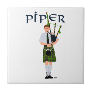Azulejo De Cerámica Bagpiper - Green Kilt