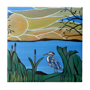 Azulejo De Cerámica Bahía azul de la garza