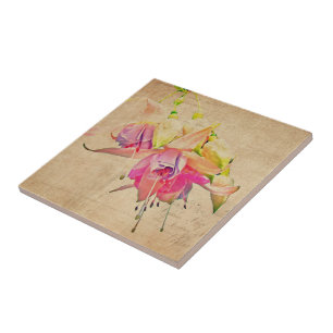 Azulejo De Cerámica Bailando En El Viento - Flores De Fuchsia
