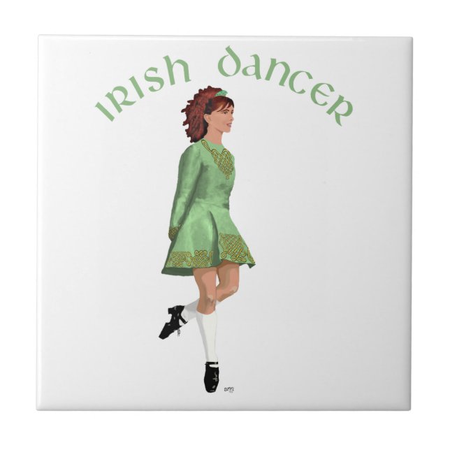 Azulejo De Cerámica Bailarín de Step Irlandés - Verde (Frente)