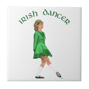 Azulejo De Cerámica Bailarín irlandés de zapatos blandos en verde