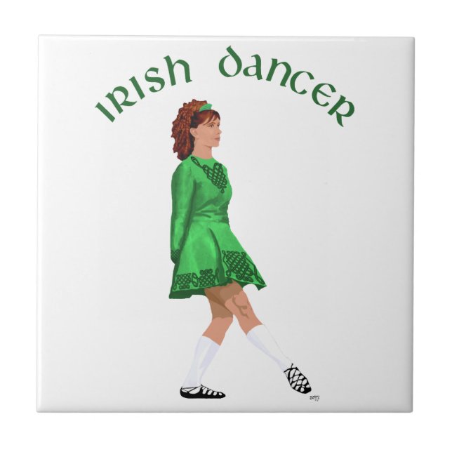 Azulejo De Cerámica Bailarín irlandés de zapatos blandos en verde (Frente)