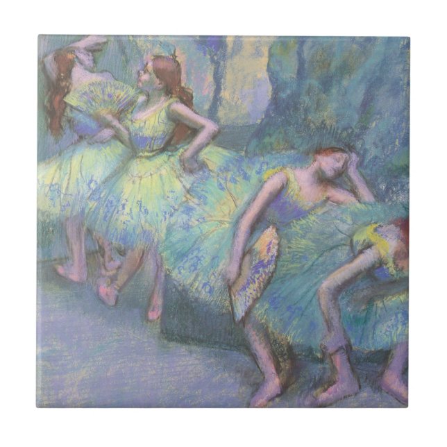 Azulejo De Cerámica Bailarinas de ballet en las alas por Edgar Degas (Frente)