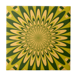 Azulejo De Cerámica Baldosa, Flor abstracta 5, dorado chartreuse