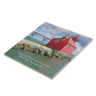 AZULEJO DE CERÁMICA BALDOSAS/TRIVET CERAMIC CON LIGHTHOUSE Y PIER ROJO