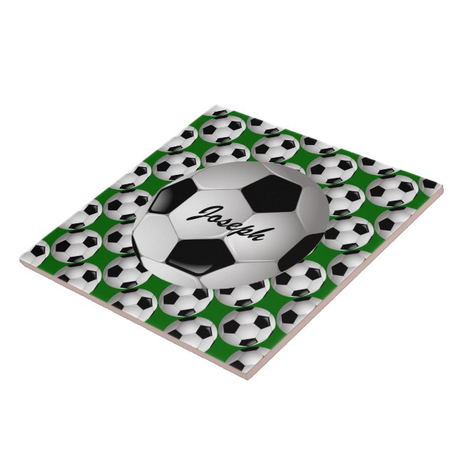 Azulejo De Cerámica Balón de fútbol personalizado en patrón de fútbol (Lado)