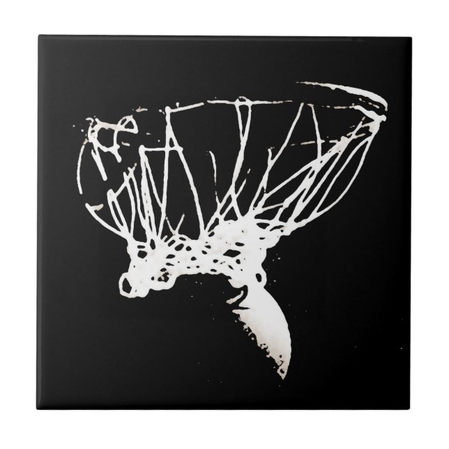 Azulejo De Cerámica Baloncesto de arte pop blanco negro (Frente)