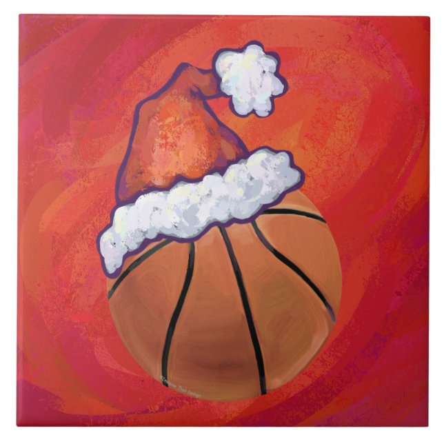 Azulejo De Cerámica Baloncesto en Santa Hat (Frente)