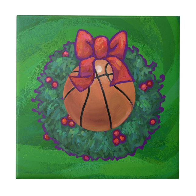 Azulejo De Cerámica Baloncesto en Wreath Navidades (Frente)