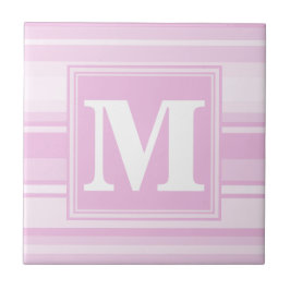 Azulejo De Cerámica Bandas rosadas para bebés monogramo