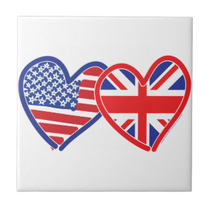 Azulejo De Cerámica Bandera Americana Union Jack Corazones