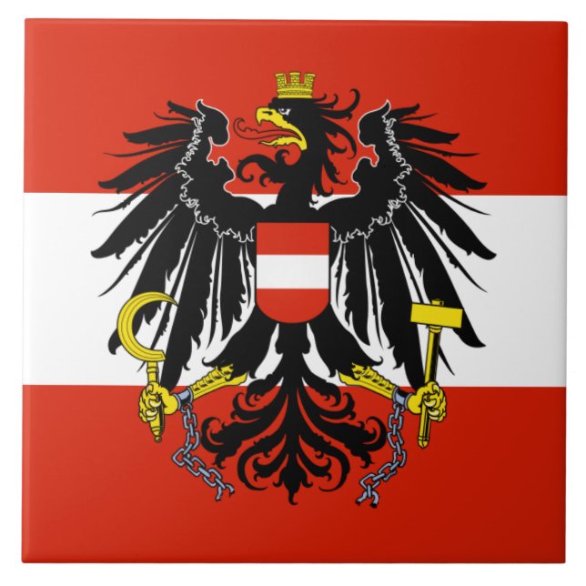 Azulejo De Cerámica Bandera de Austria con escudo de armas (Frente)