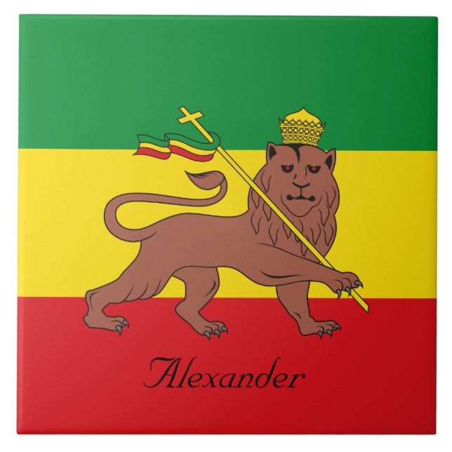 Azulejo De Cerámica Bandera de encargo de Rastafarian del león de (Frente)