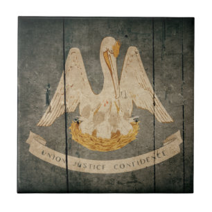 Azulejo De Cerámica Bandera de Luisiana de Madera Rugosa
