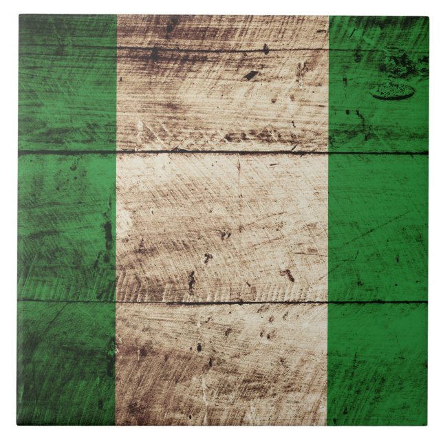 Azulejo De Cerámica Bandera de Nigeria en grano de madera viejo (Frente)