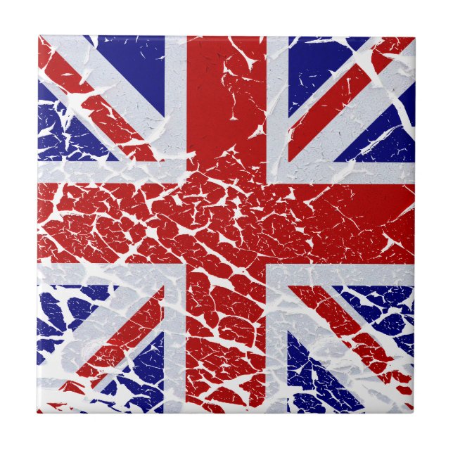 Azulejo De Cerámica Bandera de Union Jack de la pintura de la peladura (Frente)