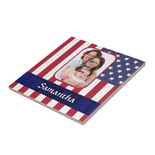 Azulejo De Cerámica Bandera patriótica estadounidense personalizada
