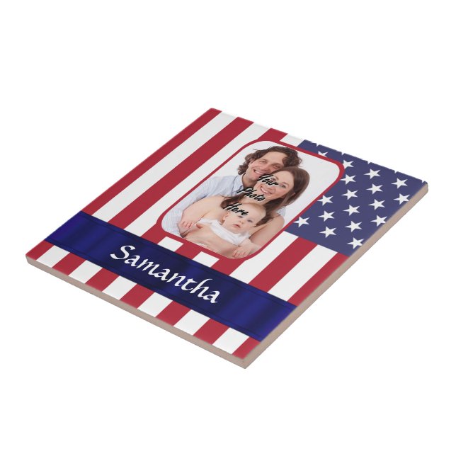 Azulejo De Cerámica Bandera patriótica estadounidense personalizada (Lado)