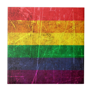 Azulejo De Cerámica Bandera rasguñada y llevada del arco iris del