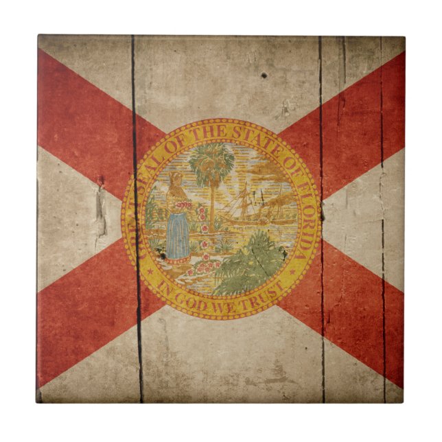 Azulejo De Cerámica Bandera Rugged Wood Florida (Frente)
