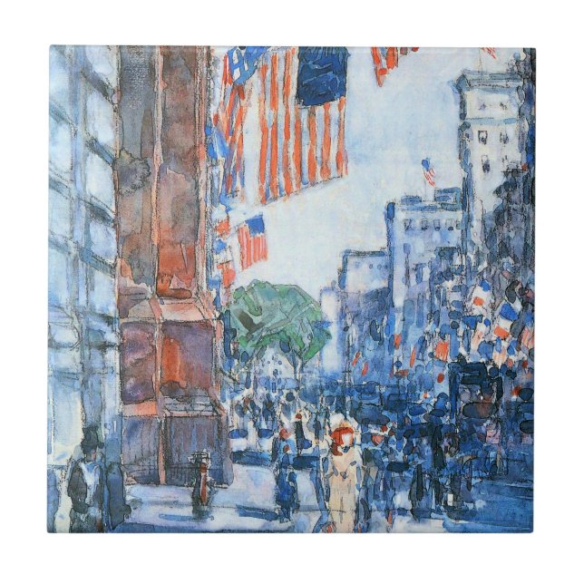Azulejo De Cerámica Banderas Quinta Avenida de Childe Hassam, Arte de  (Frente)