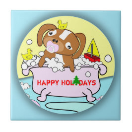 Azulejo De Cerámica Bañera de Cachorro Feliz Festividad
