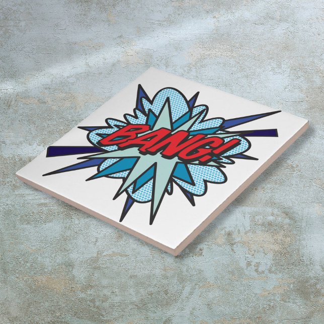 Azulejo De Cerámica BANG Arte Pop de Cómic Retro Divertido (BANG Fun Retro Comic Book Pop Art Tile)