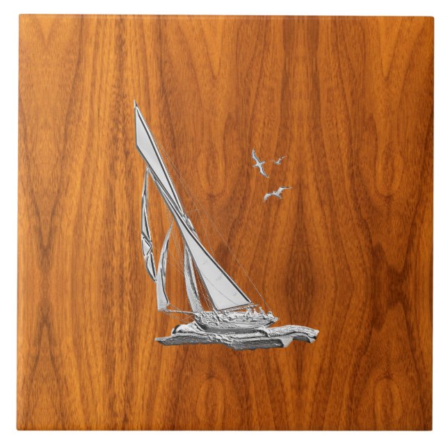 Azulejo De Cerámica Barco de Regatta cromado en los estilos de las cab (Frente)