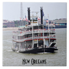 Azulejo De Cerámica Barco de vapor en el río Misisipi